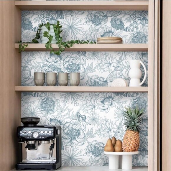 Floral Peel and Stick Wallpaper Rolls Blue White Contact Paper Bloom 8 available - Picture 7 of 11